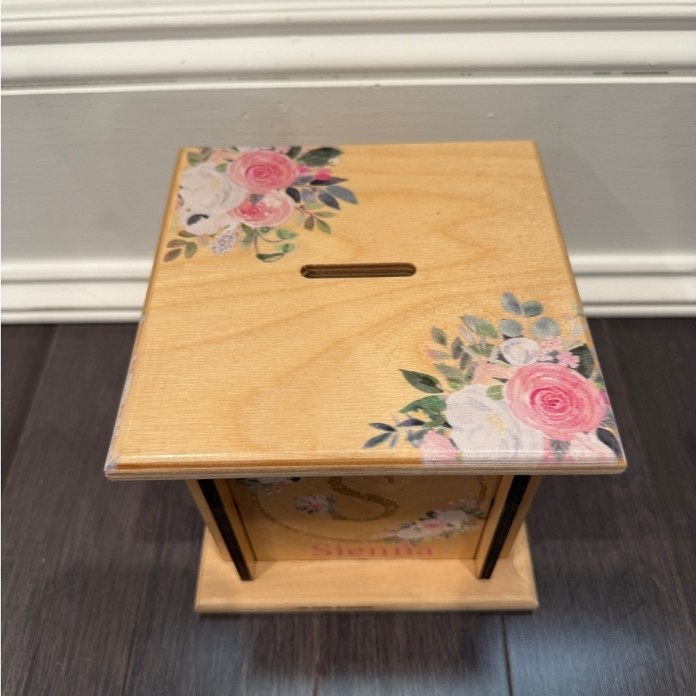 Sienna Floral Solid Wood Square Piggy Bank - Picture 3 of 10